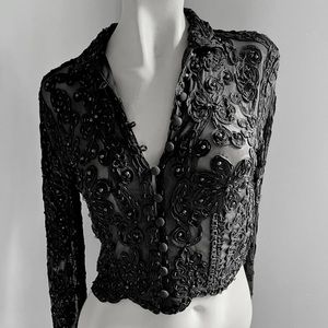Cache Jacket/Blouse - Black Beaded Lacy Crop Jacket Button down SZ PS